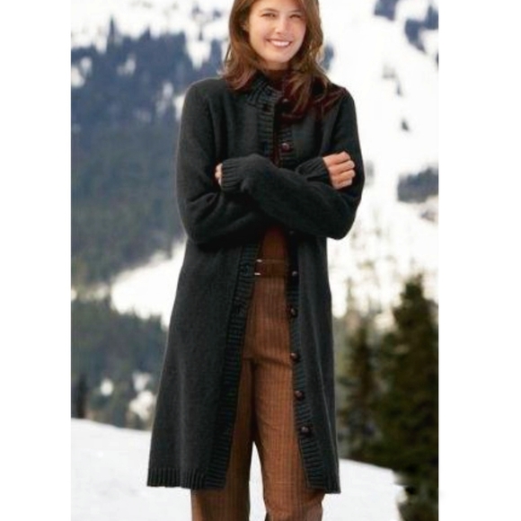 Orvis Black Shetland Wool Maxi Cardigan 